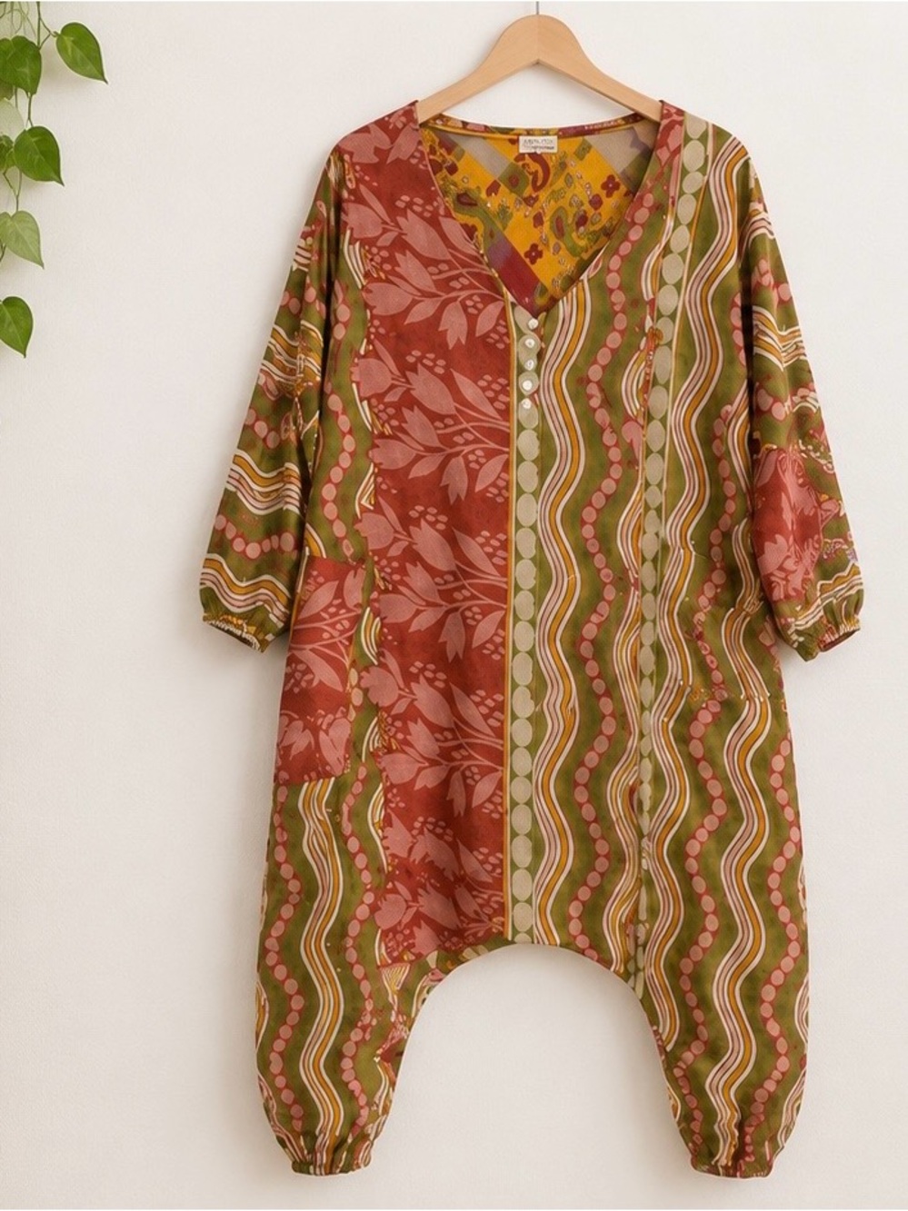 Kantha Bae Reversible Boho Drop Crotch Jumpsuit Patchwork - Picture 3 of 6